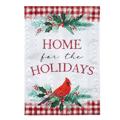 Holiday Cardinal Moire Garden Flag by Evergreen Enterprises, red cardinal holly on Tampa Home & Garden Store