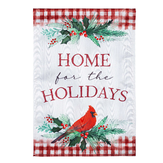 Holiday Cardinal Moire Garden Flag by Evergreen Enterprises, red cardinal holly on Tampa Home & Garden Store