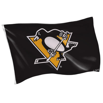Pittsburgh Penguins single-sided estate flag 3x5 with 2 grommets black background team logo on Tampa Home & Garden Store