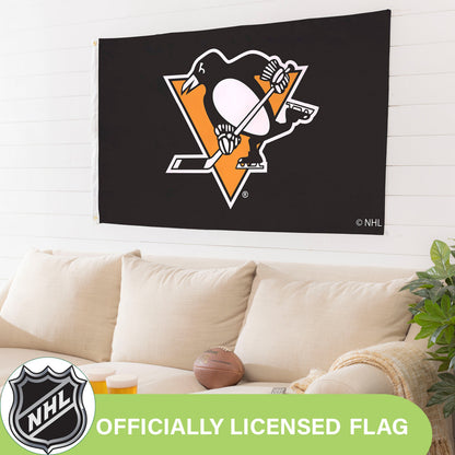 Pittsburgh Penguins single-sided estate flag 3x5 with 2 grommets; sublimated NHL-licensed flag on Tampa Home & Garden Store