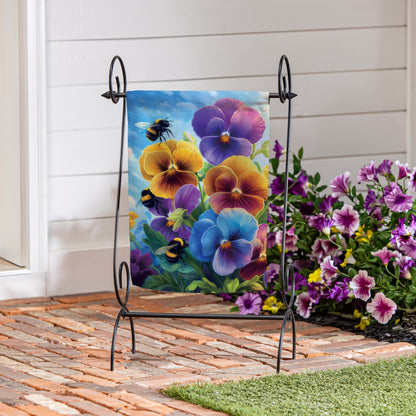 Pansies & Bees Suede Garden Flag