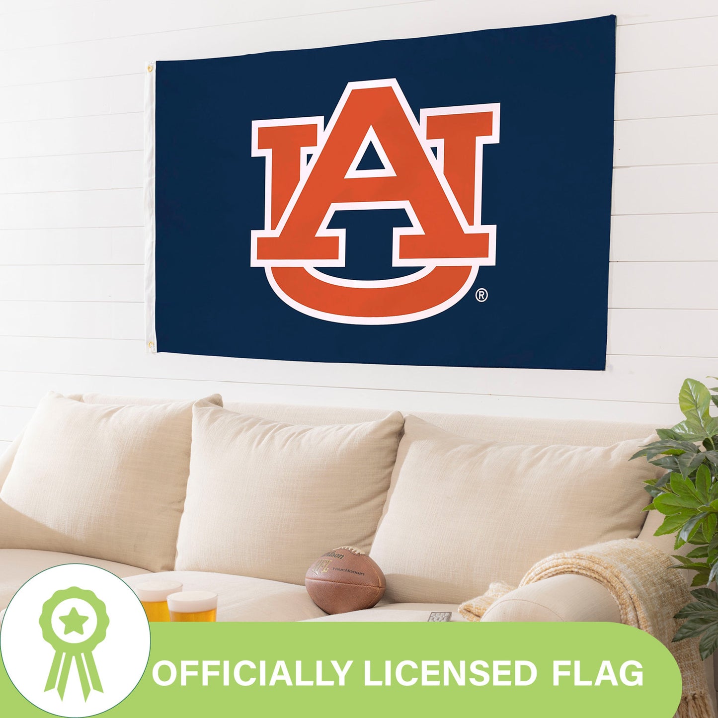 Auburn University single-sided 3'x5' flag with 2 grommets, sublimated by Evergreen Enterprises on Tampa Home & Garden Store