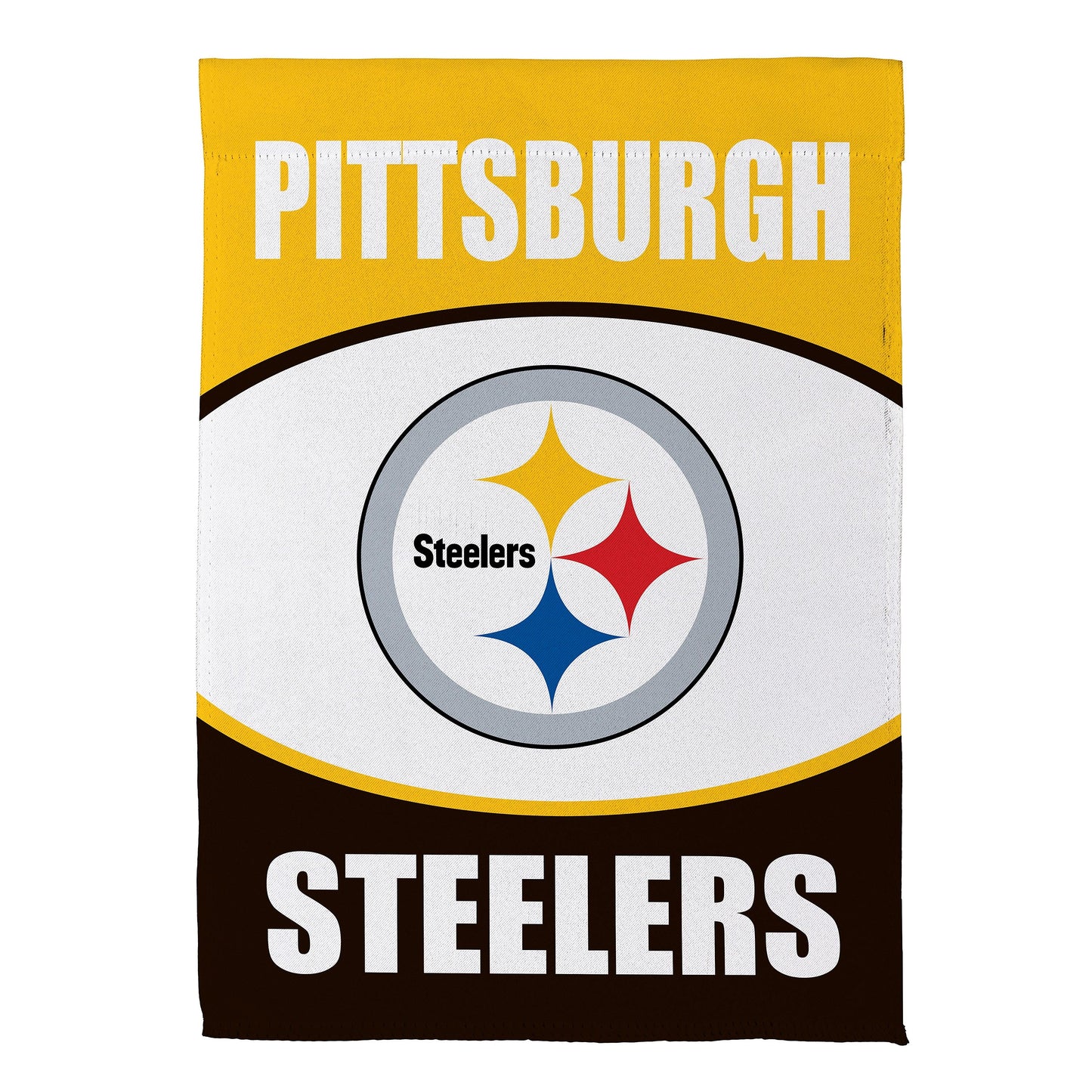 Pittsburgh Steelers Suede Garden Flag with yellow and white PITTSBURGH text and Steelers logo on Tampa Home & Garden Store