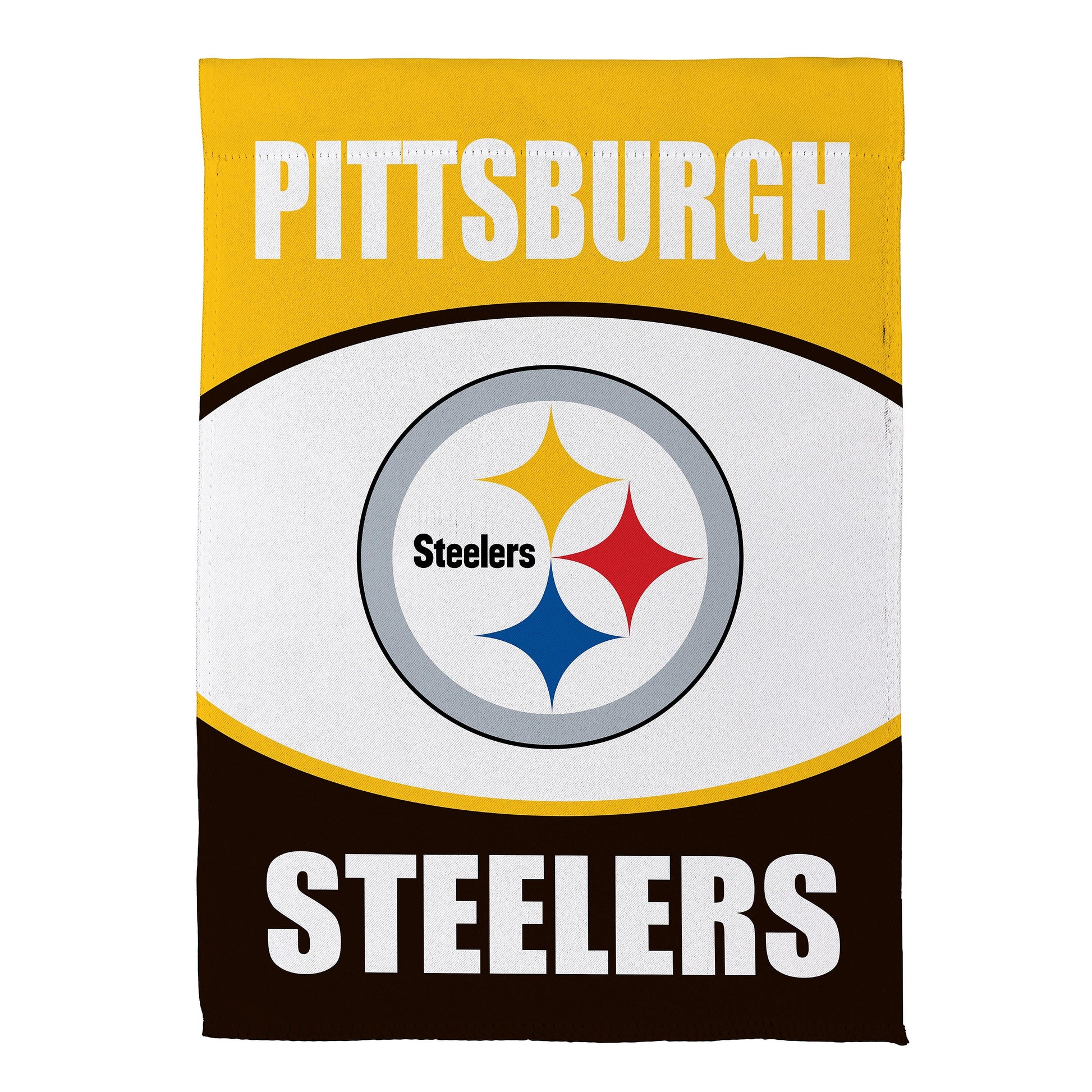 Pittsburgh Steelers Suede Garden Flag with yellow and white PITTSBURGH text and Steelers logo on Tampa Home & Garden Store