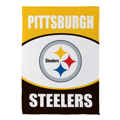 Pittsburgh Steelers Suede Garden Flag with yellow and white PITTSBURGH text and Steelers logo on Tampa Home & Garden Store