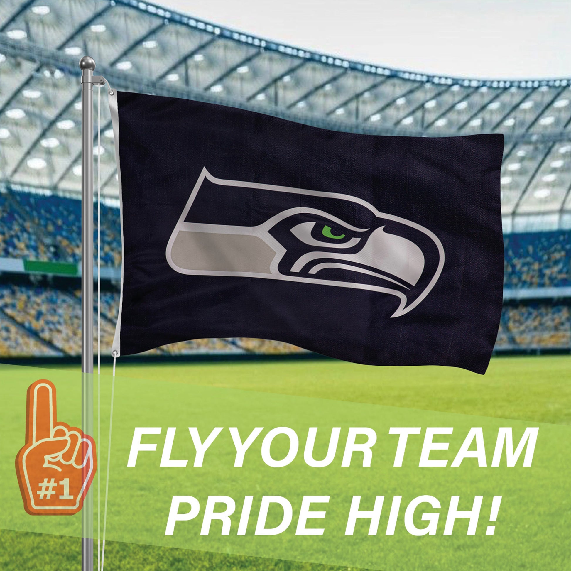 Seattle Seahawks single sided flag 3x5 navy with logo and 2 grommets by Evergreen Enterprises on Tampa Home & Garden Store