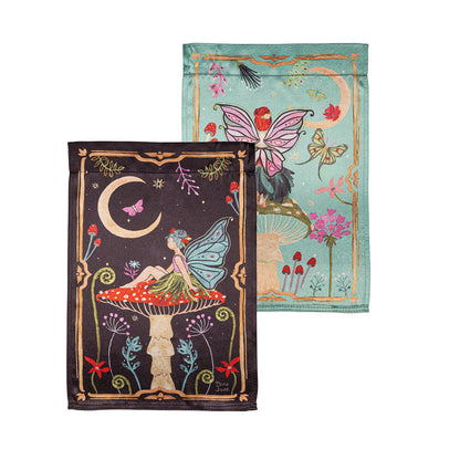 Fairy Wonderland Reversible Lustre Garden Flag set of 3 teal and brown with fairy art on Tampa Home & Garden Store