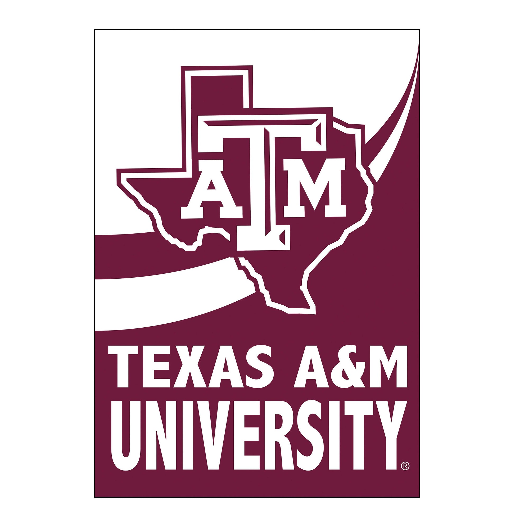 Texas A&M burlap flag with maroon TAMU logo and bold lettering Evergreen Enterprises on Tampa Home & Garden Store