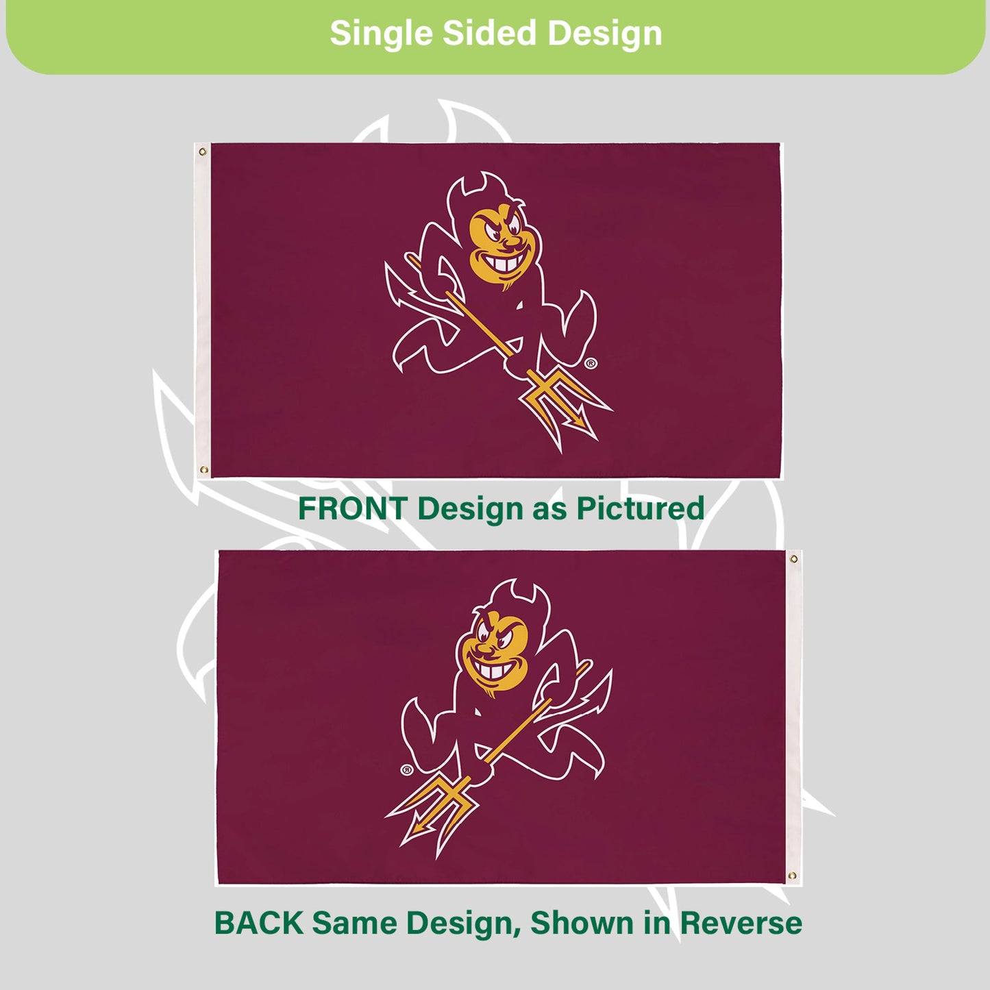 Arizona State University flag, 3x5 ft, sublimated, maroon with Sun Devil, 2 grommets on Tampa Home & Garden Store