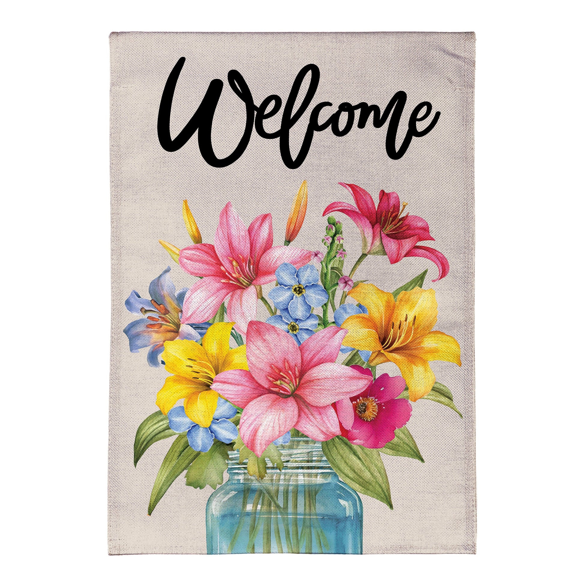 Burlap garden flag with floral bouquet and Welcome, Evergreen Enterprises, Flags & Windsocks on Tampa Home & Garden Store