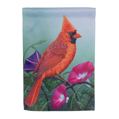 Cardinal on Morning Glory suede garden flag red cardinal on blue-green background on Tampa Home & Garden Store