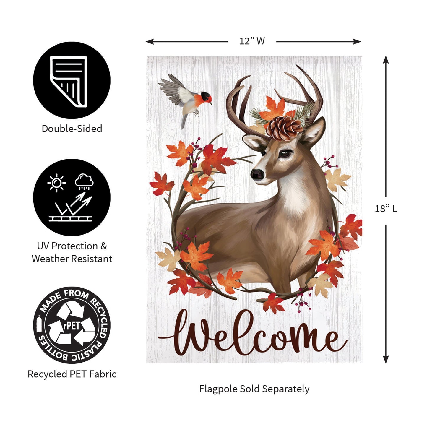 Autumn Deer Wreath Moire Garden Flag double-sided recycled PET fabric on Tampa Home & Garden Store
