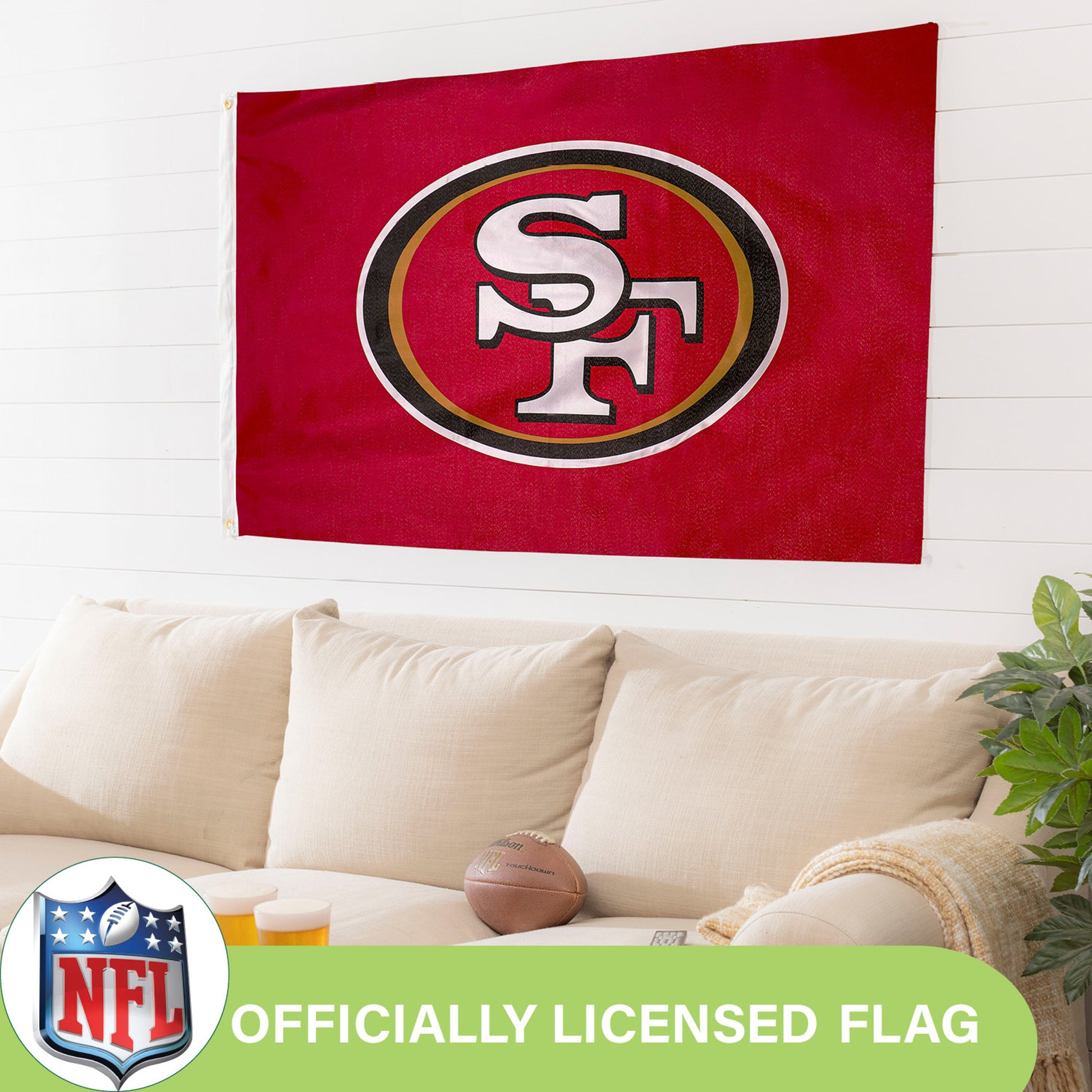 San Francisco 49ers estate flag 3x5 red single-sided with logo, 2 grommets by Evergreen on Tampa Home & Garden Store