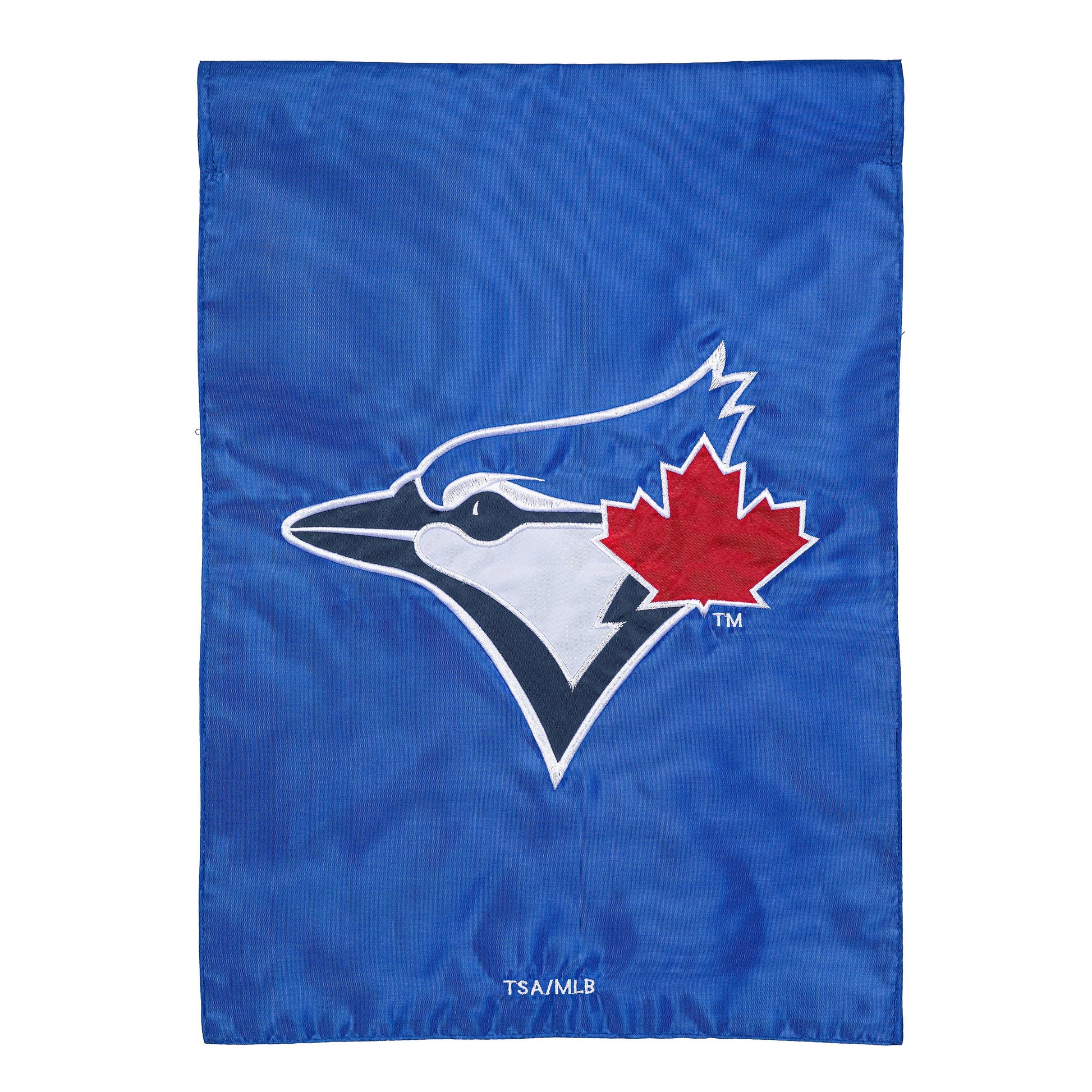 Toronto Blue Jays appliqué garden flag with team logo on blue fabric on Tampa Home & Garden Store