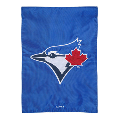 Toronto Blue Jays appliqué garden flag with team logo on blue fabric on Tampa Home & Garden Store