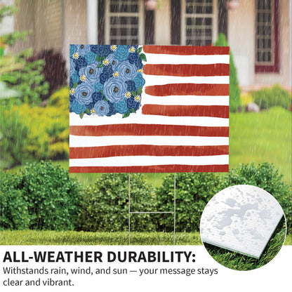 American Classic Blooming Americana Yard Sign with blue flowers and red stripes, 24x18 on Tampa Home & Garden Store