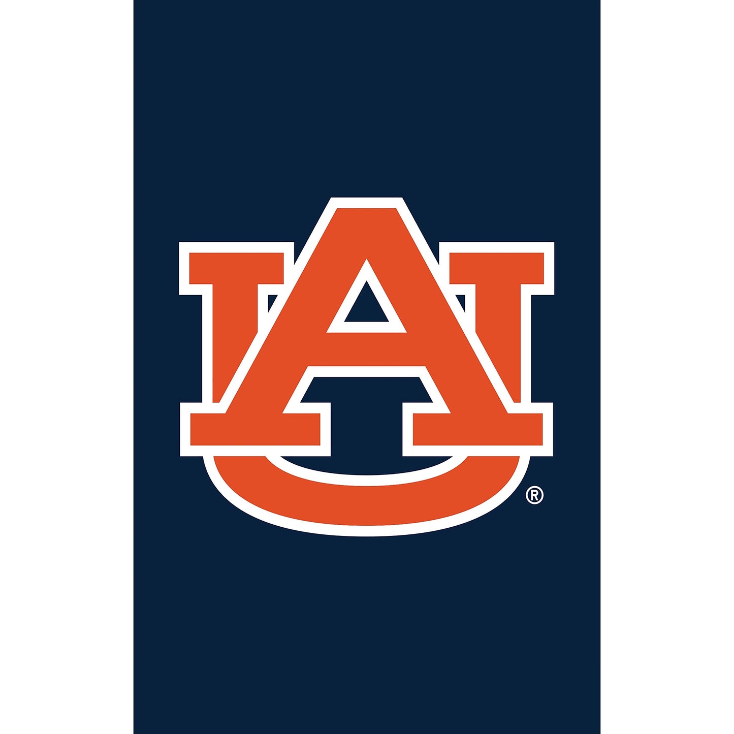 Auburn University applique garden flag with orange interlocking AU letters on navy background on Tampa Home & Garden Store