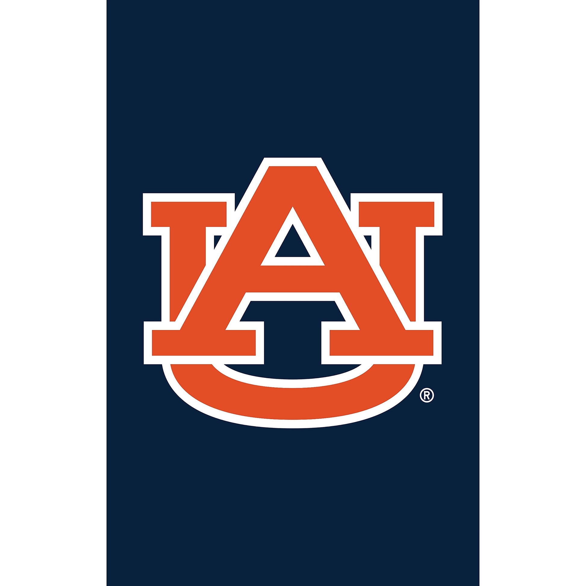 Auburn University applique garden flag with orange interlocking AU letters on navy background on Tampa Home & Garden Store