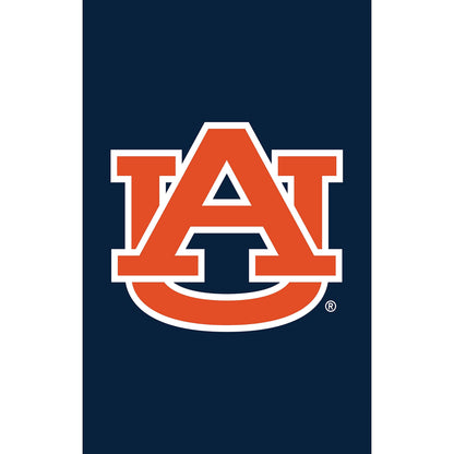 Auburn University applique garden flag with orange interlocking AU letters on navy background on Tampa Home & Garden Store
