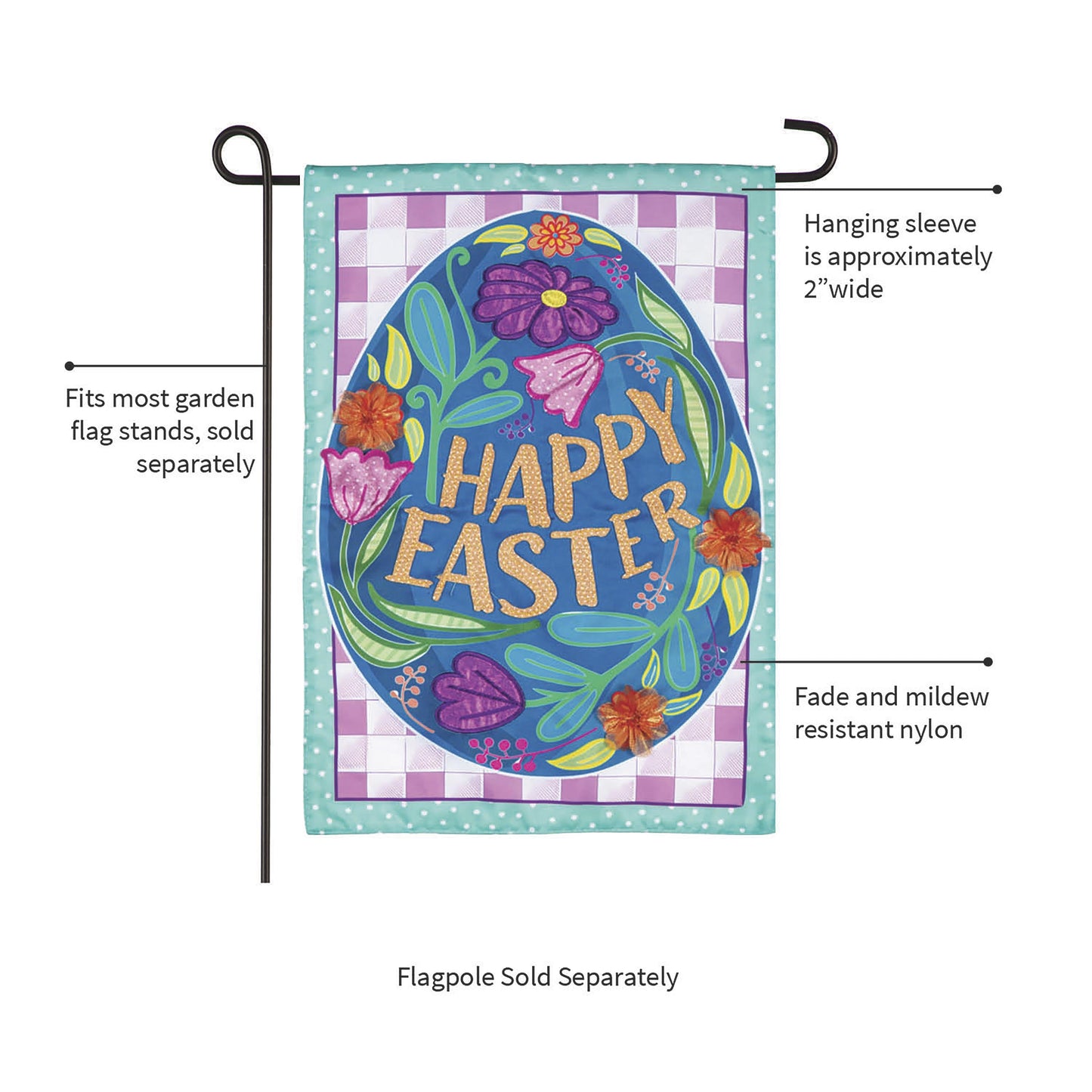 Happy Easter Egg Applique Garden Flag