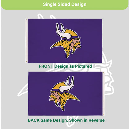 Minnesota Vikings flag 3x5 ft purple sublimated single-sided with Viking head logo, 2 grommets on Tampa Home & Garden Store