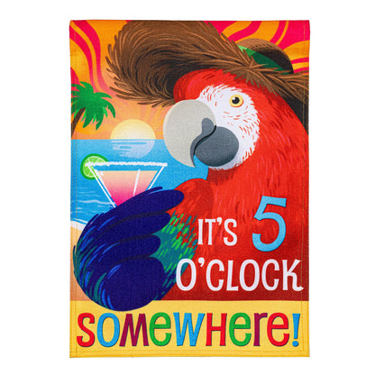 5 o'clock parrot burlap garden flag bright colorful parrot with sunset on Tampa Home & Garden Store