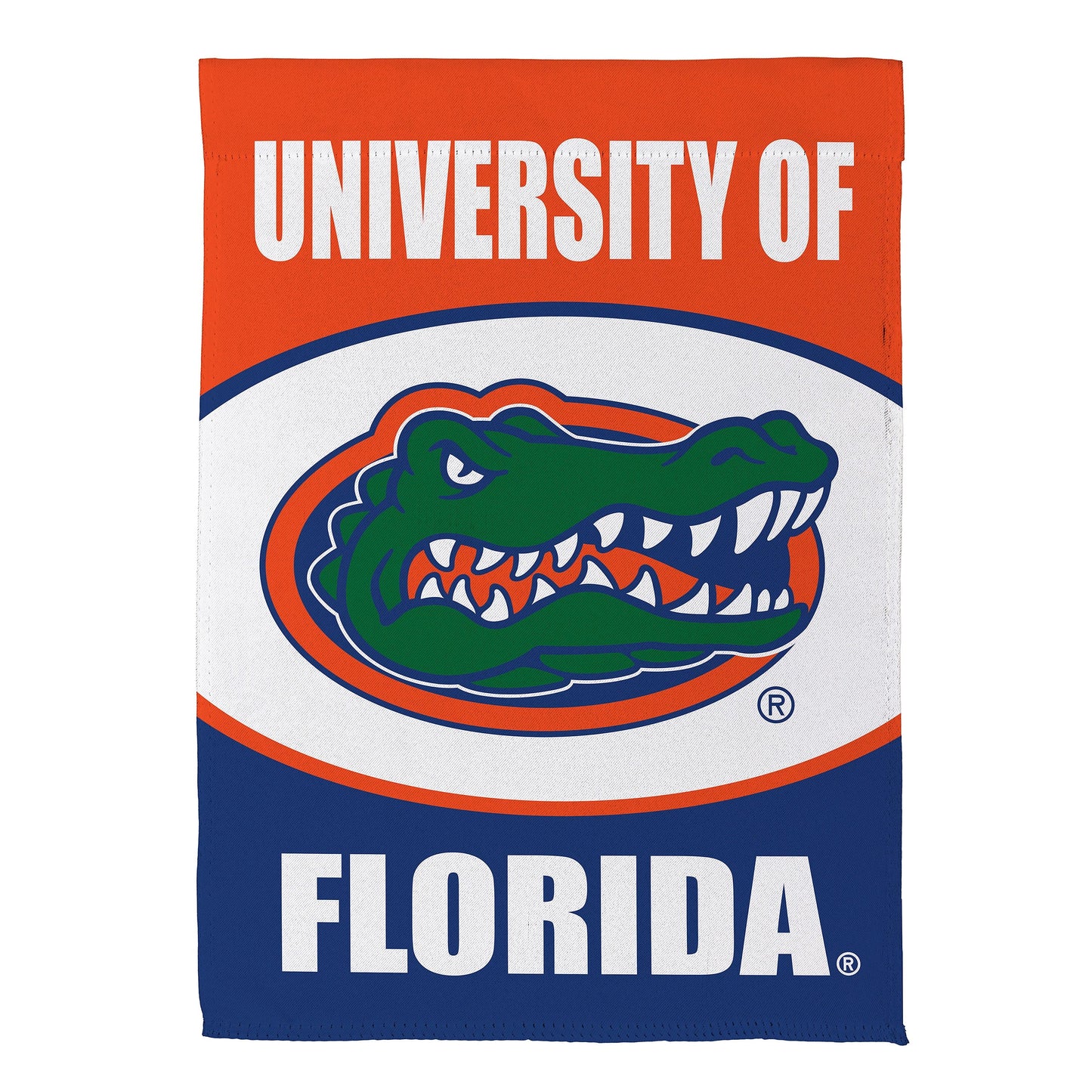 University of Florida suede garden flag with orange field, white text, and Gators logo on Tampa Home & Garden Store