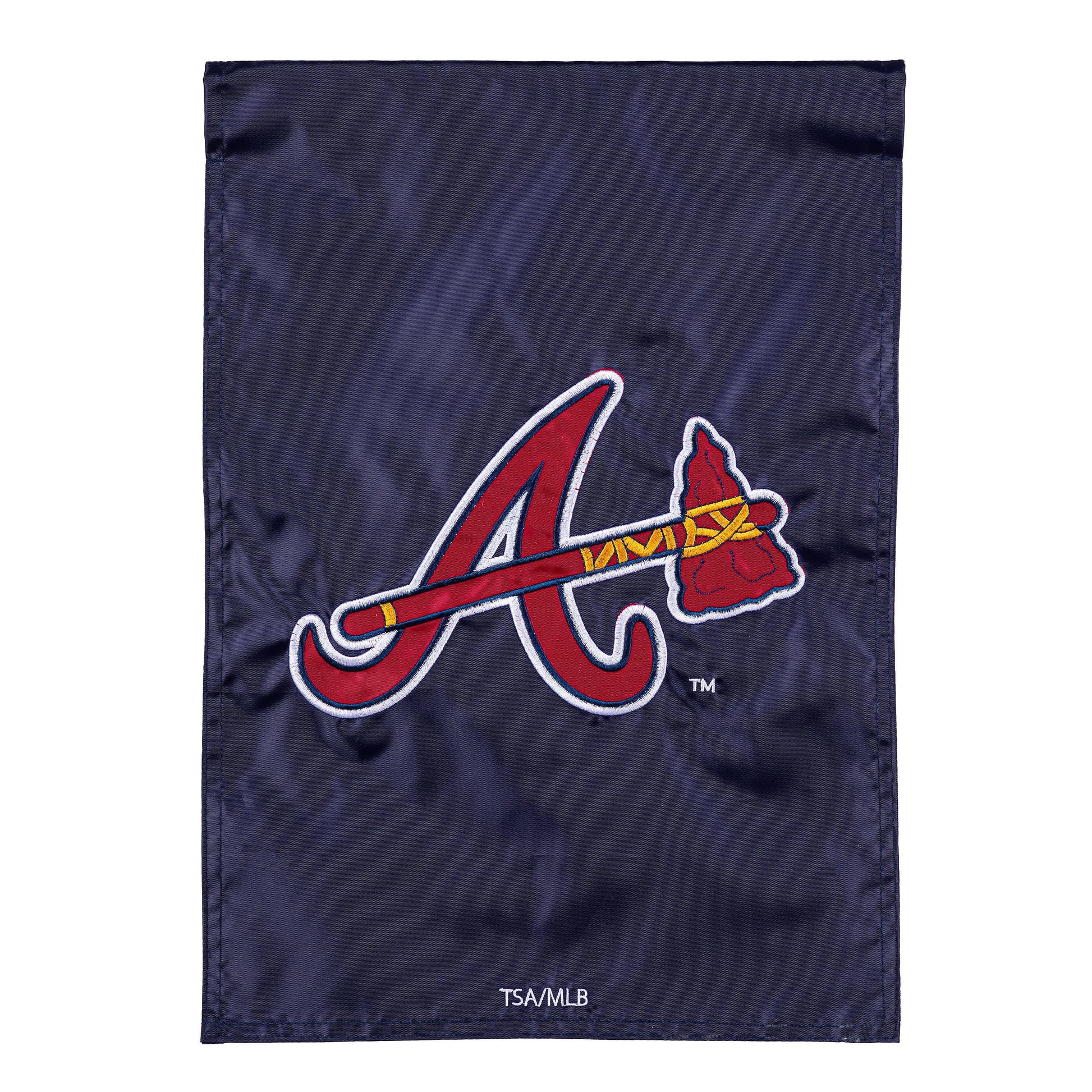 Atlanta Braves applique garden flag navy blue with red white logo on Tampa Home & Garden Store