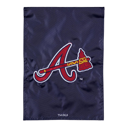 Atlanta Braves applique garden flag navy blue with red white logo on Tampa Home & Garden Store
