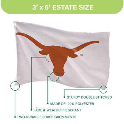 University of Texas flag with 2 grommets, 3x5 sublimated orange longhorn graphic on Tampa Home & Garden Store