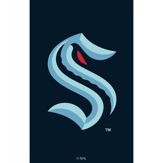 Applique flag Seattle Kraken team design on navy backdrop, Evergreen Enterprises on Tampa Home & Garden Store
