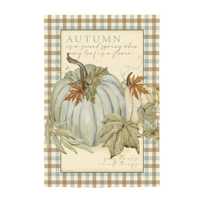 Autumn Harvest Moire Flags pumpkin motif on beige plaid border on Tampa Home & Garden Store
