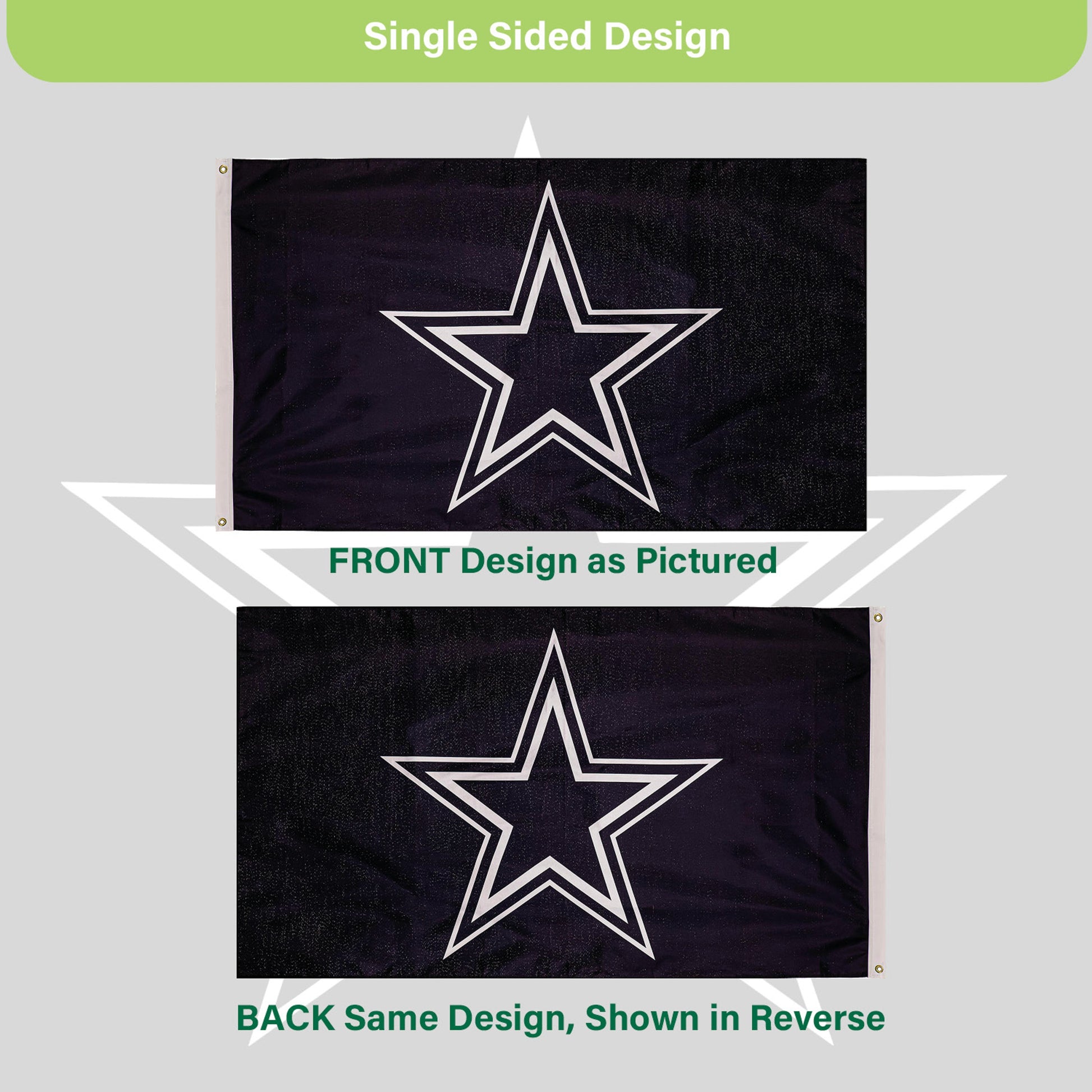 Dallas Cowboys estate flag 3x5 ft single-sided sublimated with white star 2 grommets Evergreen on Tampa Home & Garden Store