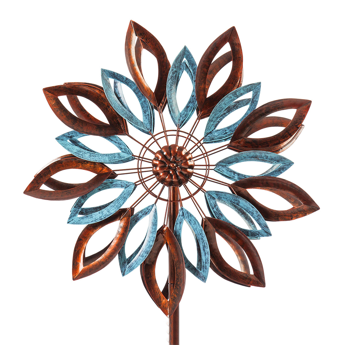 75H wind spinner copper and verdigris leaf blades on Tampa Home & Garden Store
