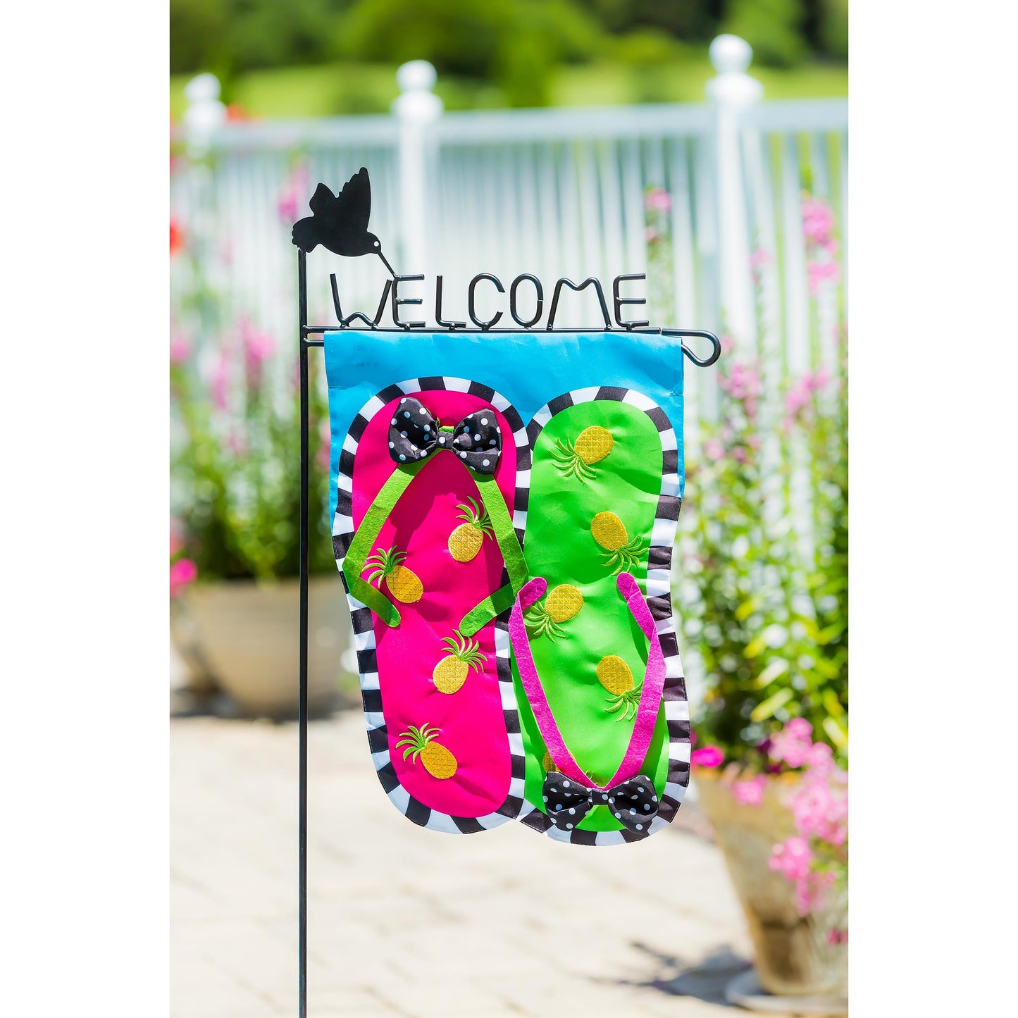Pineapple Flip Flops Garden Applique Flag pink and green flip flops pineapple accents on Tampa Home & Garden Store
