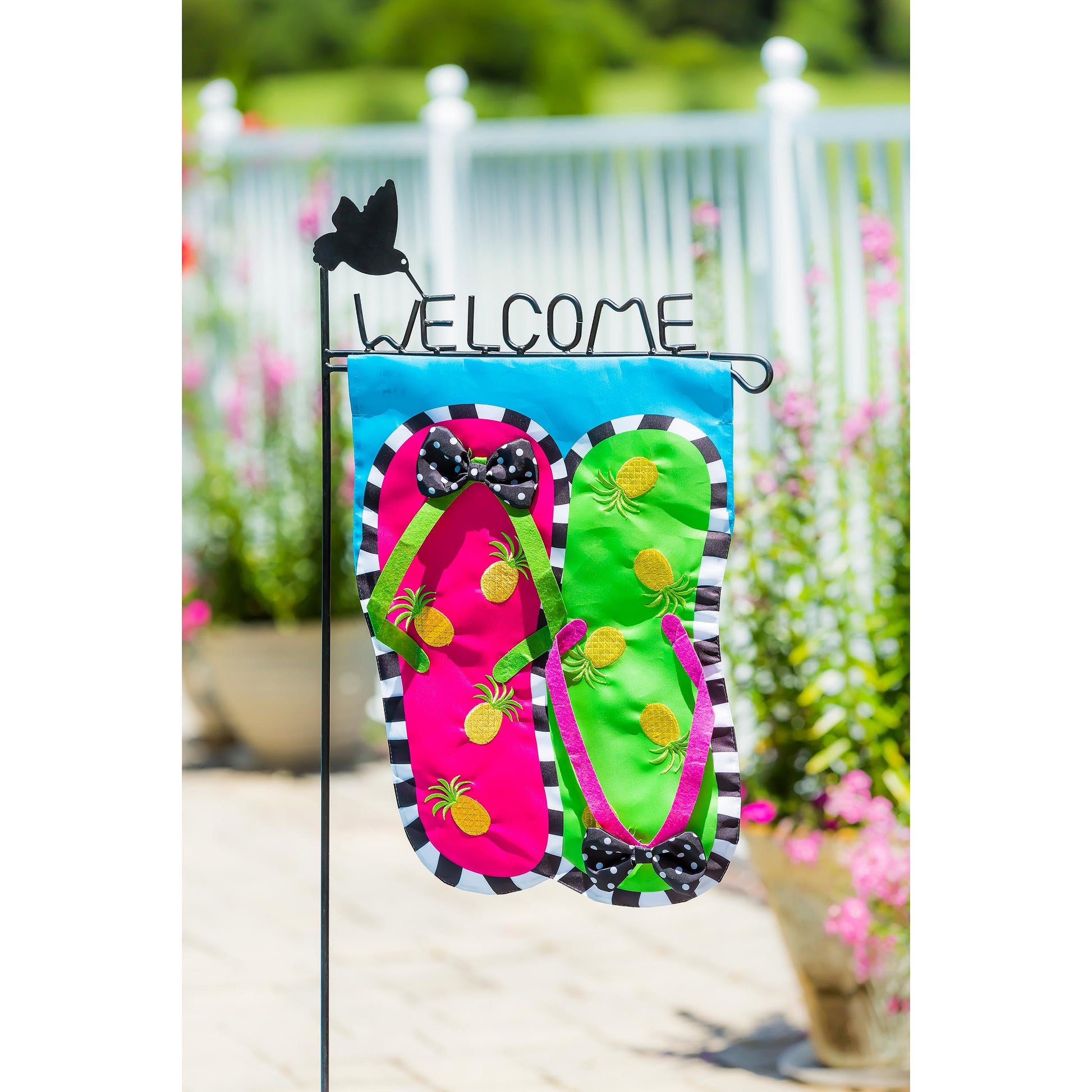 Pineapple Flip Flops Garden Applique Flag pink and green flip flops pineapple accents on Tampa Home & Garden Store
