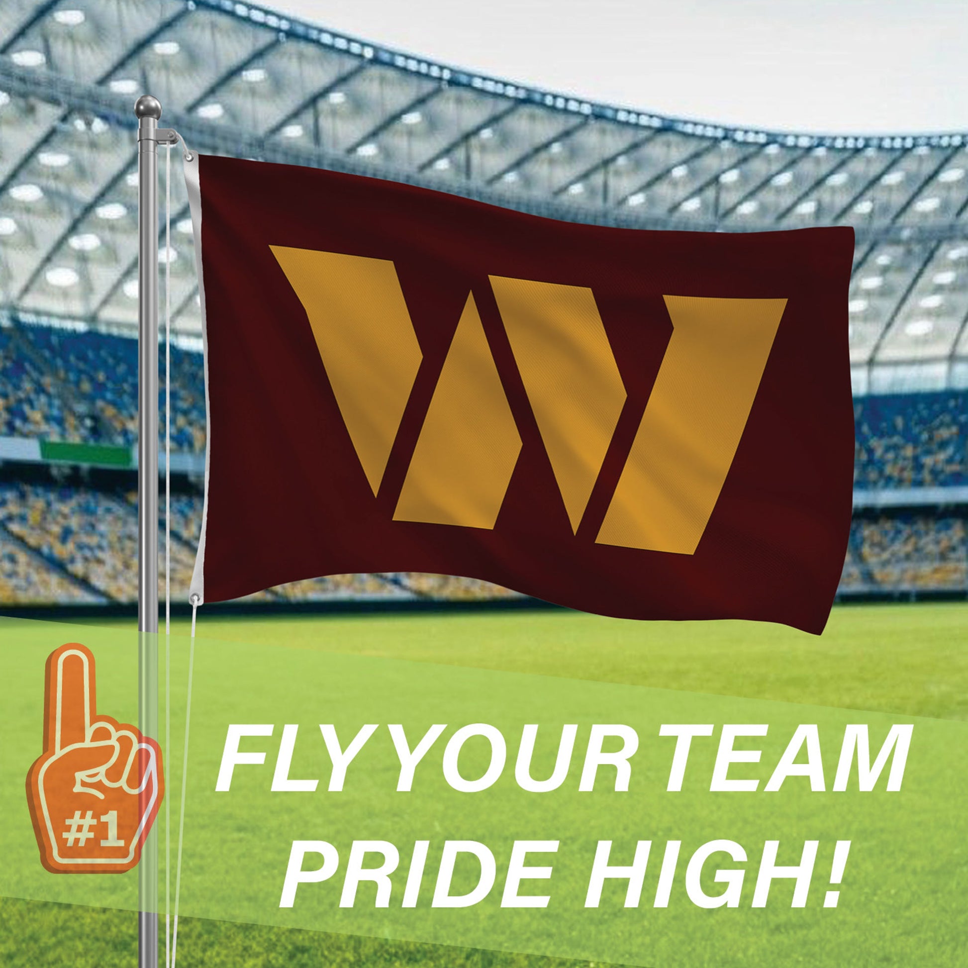 Washington Commanders sublimated flag 3x5 maroon with gold W, 2 grommets Evergreen on Tampa Home & Garden Store
