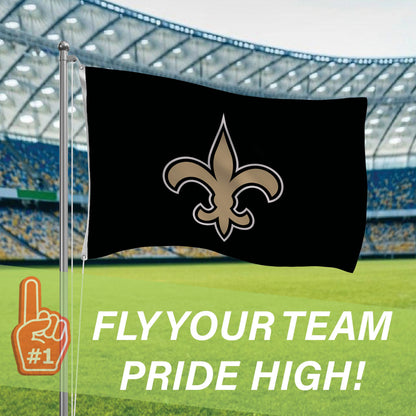 New Orleans Saints estate flag 3x5, black flag with gold fleur-de-lis emblem and 2 grommets on Tampa Home & Garden Store