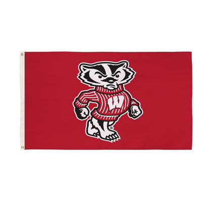 UW–Madison 3'x5' single-sided flag with 2 grommets red sublimated flag featuring Badger mascot Evergreen Enterprises on Tampa Home & Garden Store