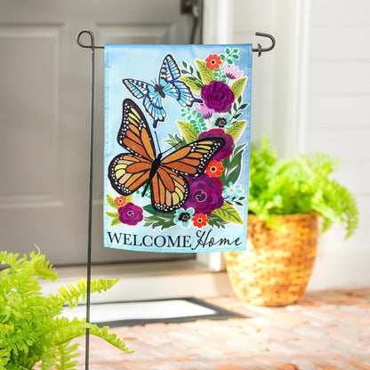 Welcome Home Butterflies Applique Garden Flag blue with floral motif Evergreen Enterprises on Tampa Home & Garden Store