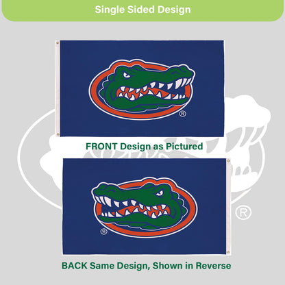 University of Florida 3x5 single-sided sublimated flag with 2 grommets, blue field and Gators logo on Tampa Home & Garden Store