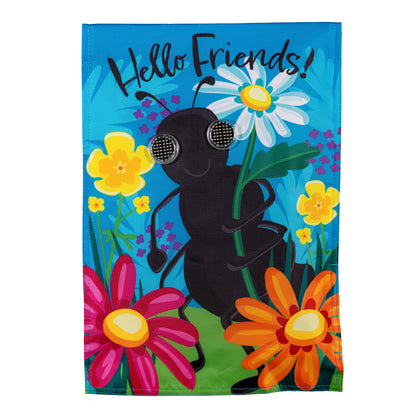 Animated Floral Ant Applique Lighted Garden Flag with blue background and LED accents on Tampa Home & Garden Store