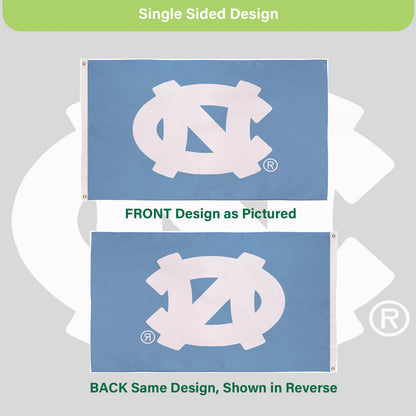 UNC 3x5 single-sided flag, blue field with white NC logo, sublimated, 2 grommets on Tampa Home & Garden Store