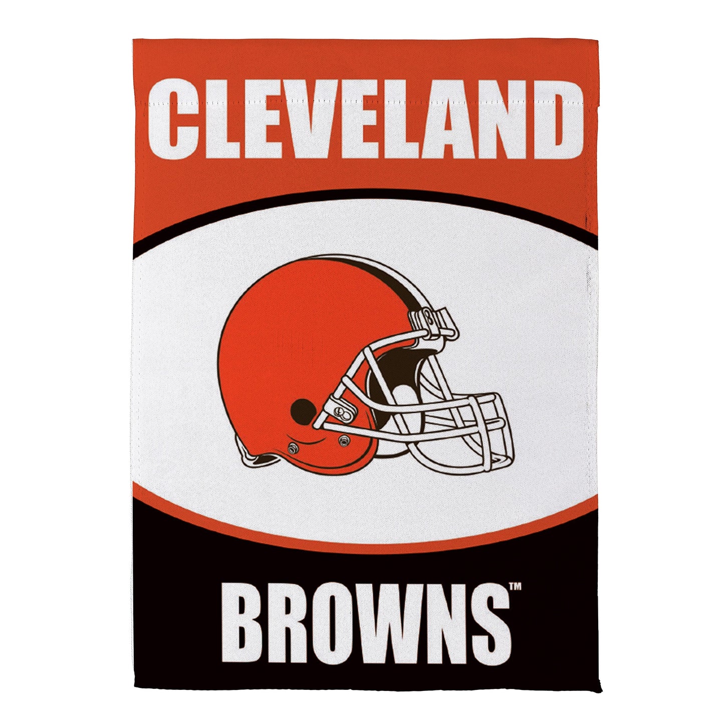 Suede house flag Cleveland Browns orange background white text and helmet graphic Evergreen on Tampa Home & Garden Store