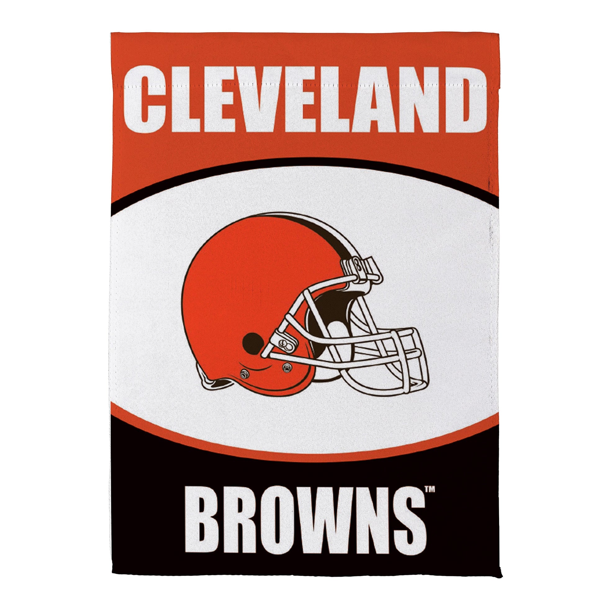 Suede house flag Cleveland Browns orange background white text and helmet graphic Evergreen on Tampa Home & Garden Store