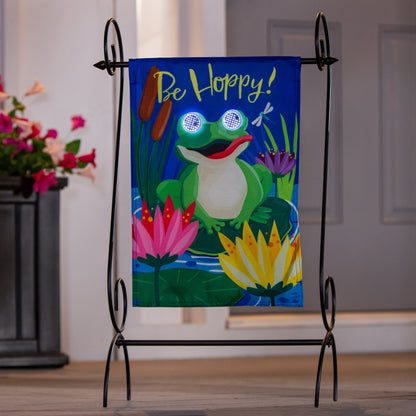 Animated Be Hoppy Applique Lighted Garden Flag frog with LED eyes Evergreen Enterprises on Tampa Home & Garden Store
