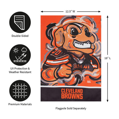 Cleveland Browns suede flag by Evergreen Enterprises orange mascot, 12.5W x 18L on Tampa Home & Garden Store