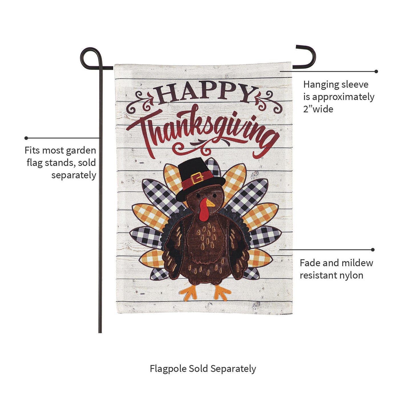 Burlap flag Pilgrim Turkey Garden with rustic wood background by Evergreen Enterprises on Tampa Home & Garden Store