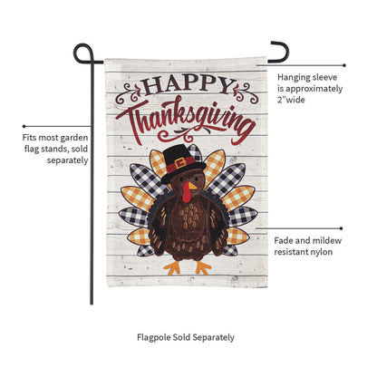 Burlap flag Pilgrim Turkey Garden with rustic wood background by Evergreen Enterprises on Tampa Home & Garden Store