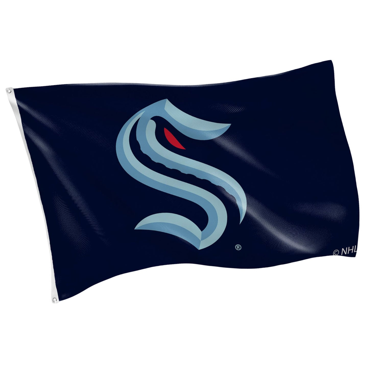 Seattle Kraken flag, single-sided sublimated flag with 2 grommets, navy with logo, 3x5 on Tampa Home & Garden Store